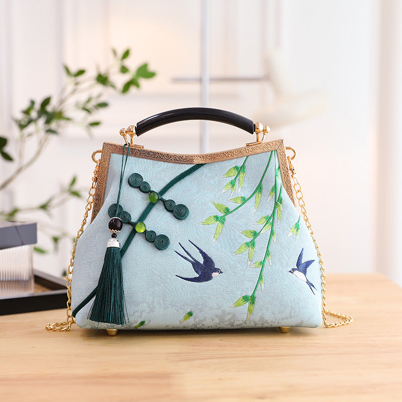Lucky Luxurious Bamboo Embroidery Handbags Women