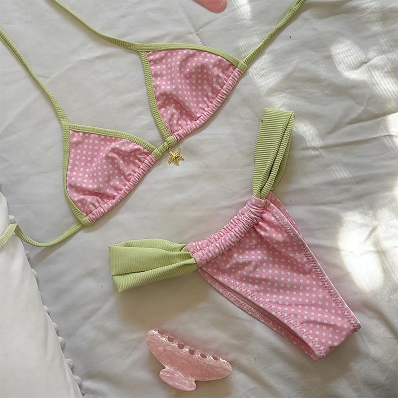 Vintage Print Bikini Swimsuit with Metal Details