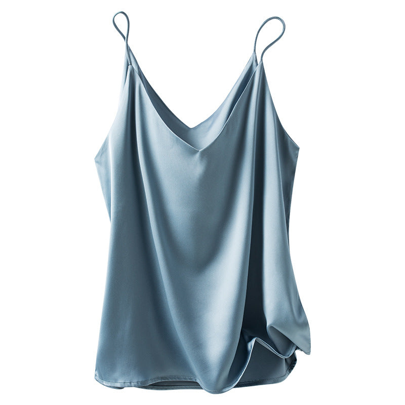 Womens V-neck Satin Camisole with Adjustable Straps