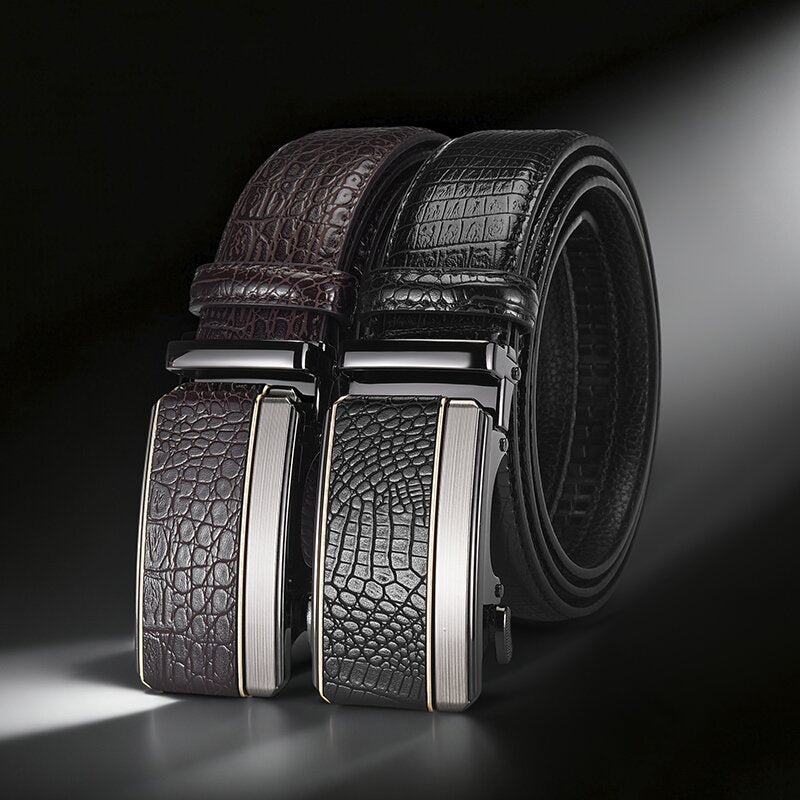 Crocodile Pattern Automatic Buckle Mens Belt