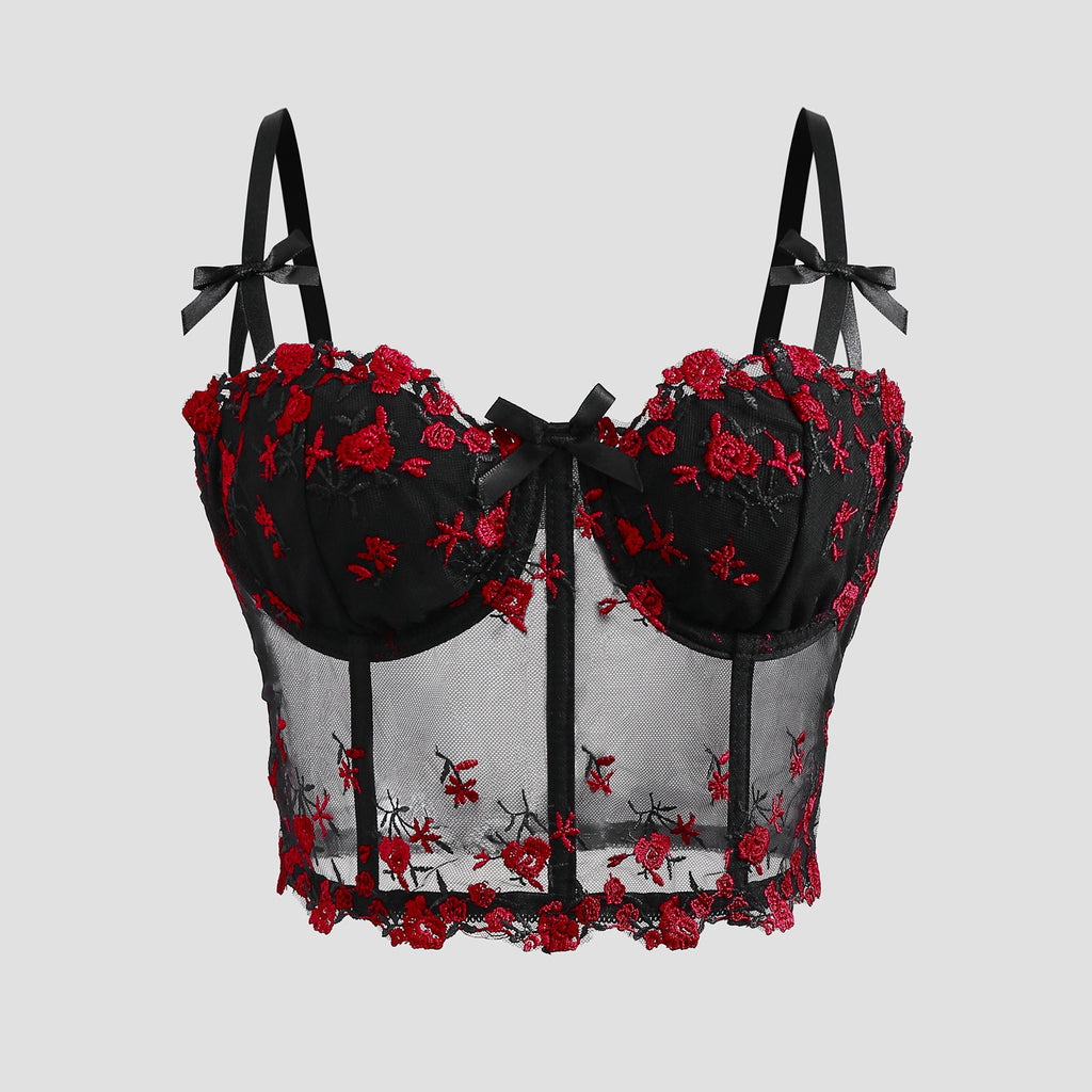 Embroidered floral steel ring corset