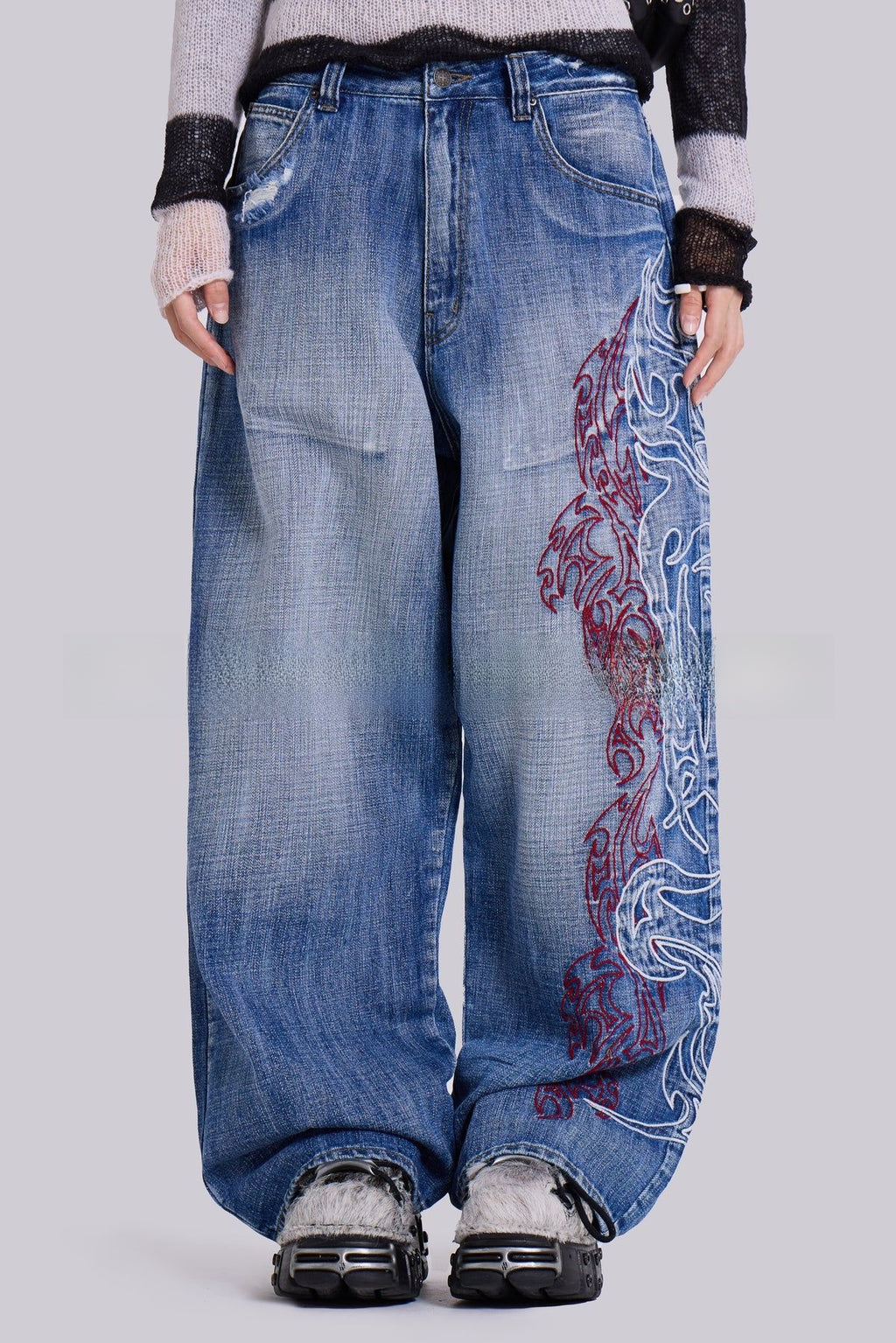 Embroidered Denim Trousers