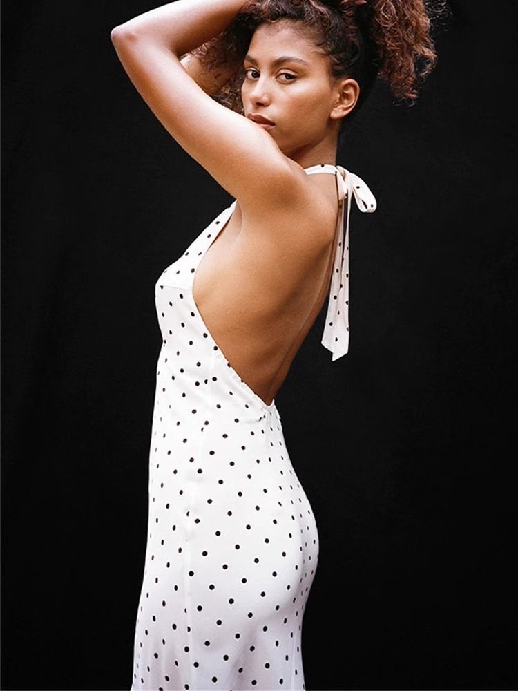 Polka Dot Sleeveless Backless Dress