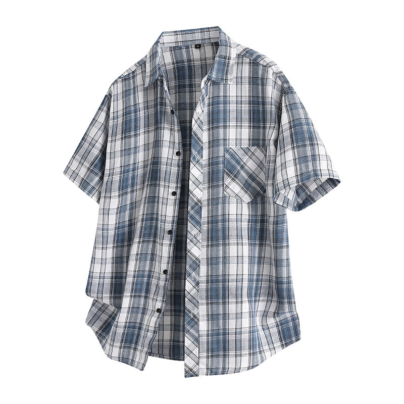 Korean Style Lapel Plaid Shirt