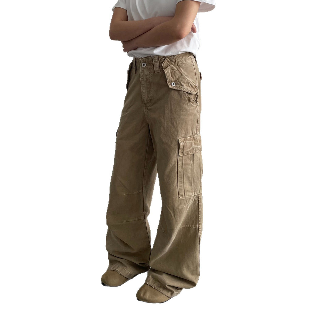 Distressed Vintage Casual Pants Loose Fit Multi-Pocket