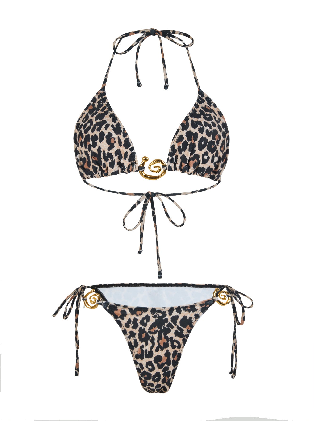 Lace-Up Leopard Print Bikini Set