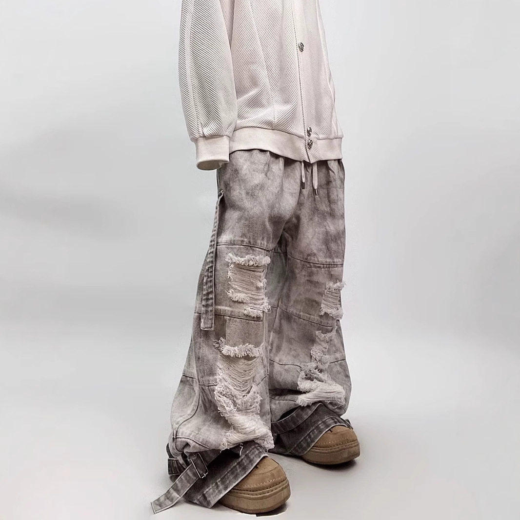 Vintage distressed washed denim jeans
