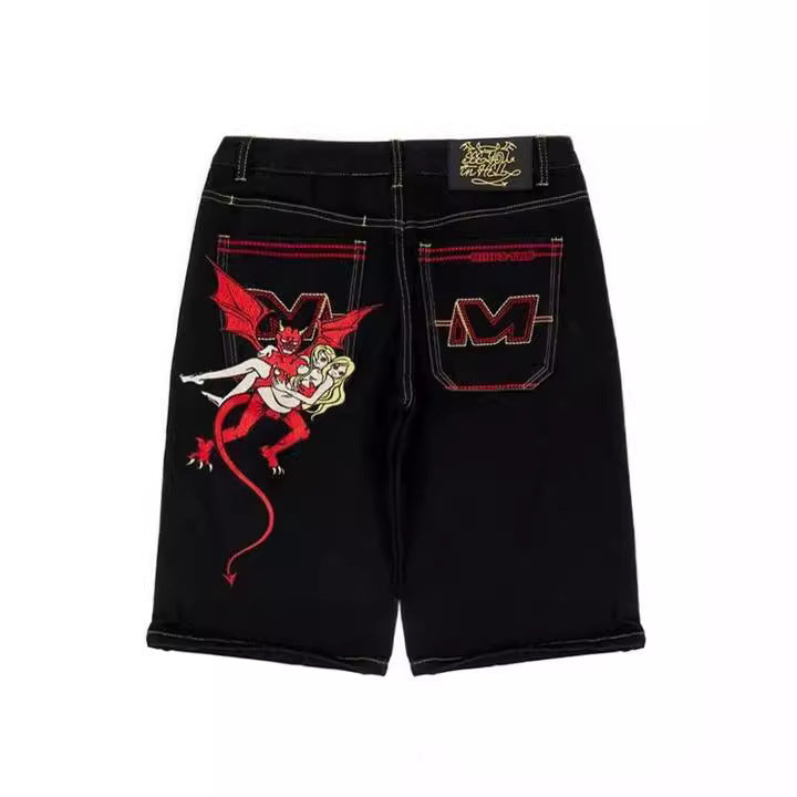 Embroidered Denim Shorts