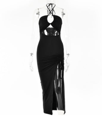Sexy Halter neck Lace-up Split Dress Summer Y2K Fashion Party Baech Long Dresses For Womens Clothing