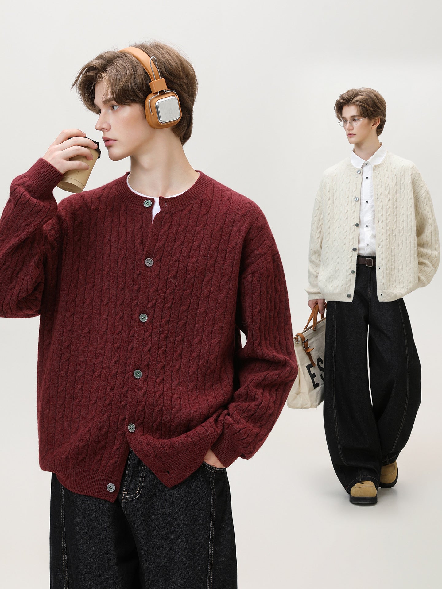 Mens Cable Knit Cardigan Sweater