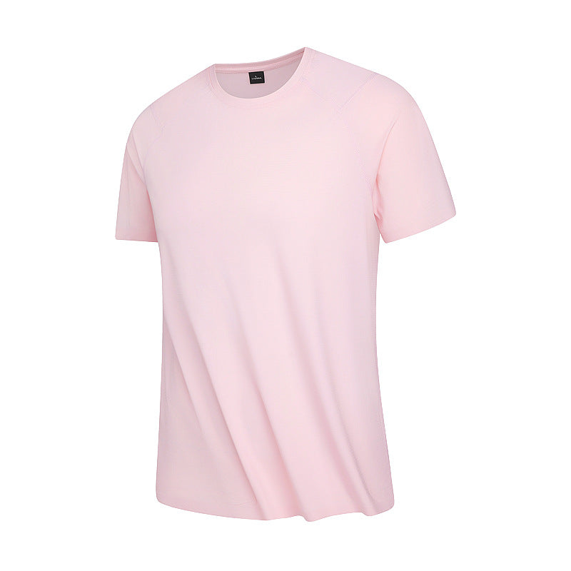 Summer T-Shirt Short-Sleeved Men's Seamless Ice Silk Breathable Quick-Drying Sun Protection Anti-Un Pure Color Youth Sports Round Neck T-Shirt for Men
