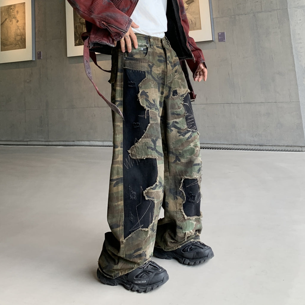 Retro Camouflage Cargo Pants Men Loose Fit Streetwear