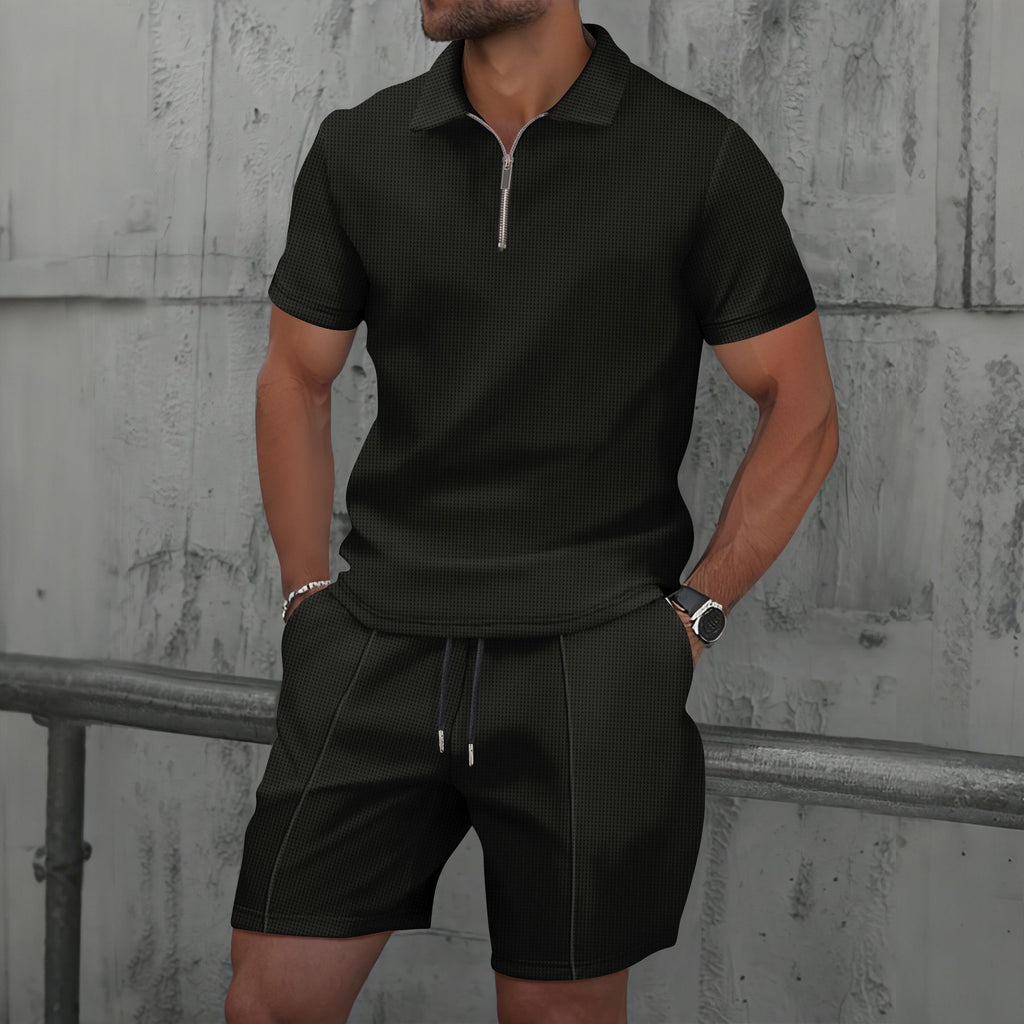 Men's Waffle Knit Short Sleeve and Shorts Set