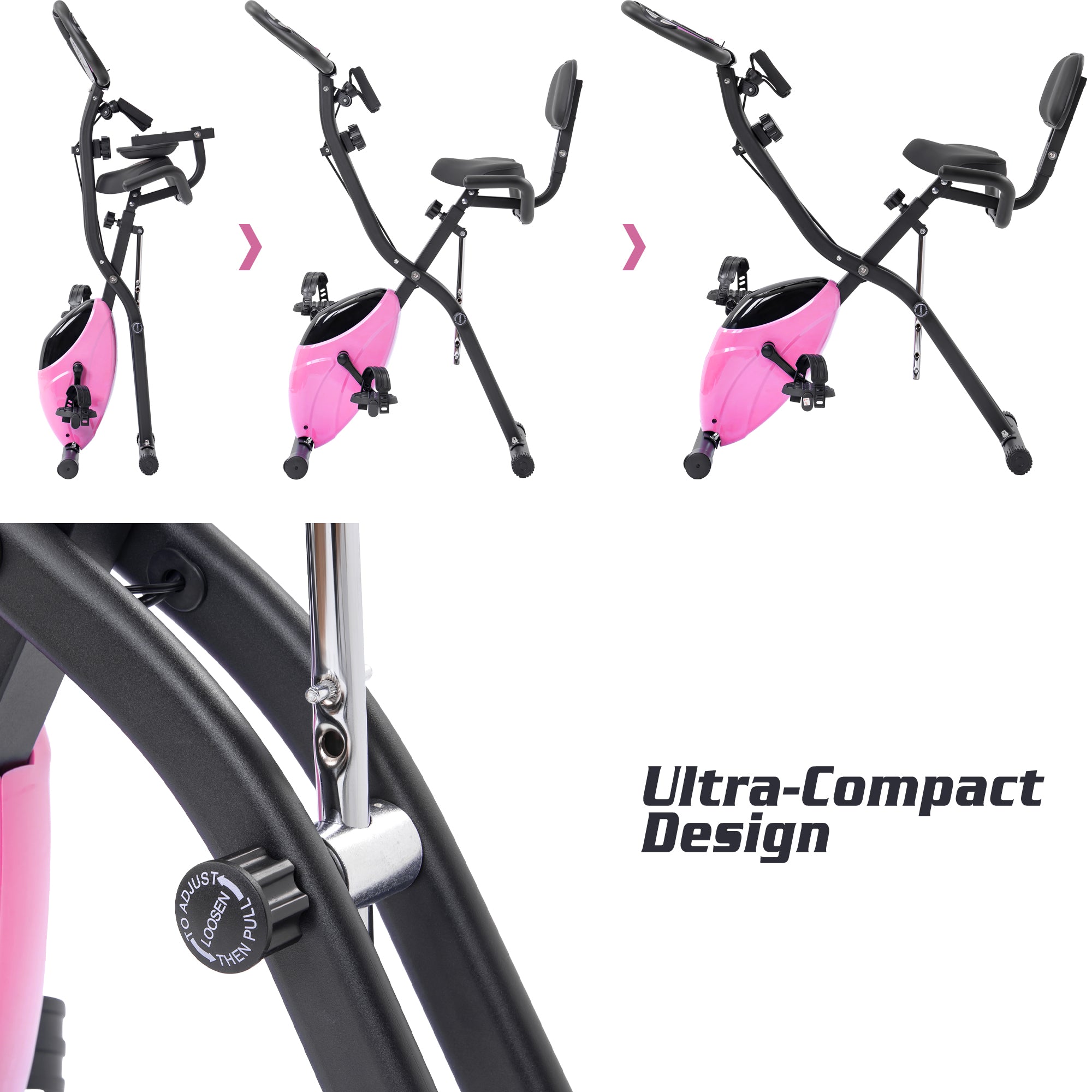Folding Exercise Bike, Fitness Upright And Recumbent X-Bike With 16-Level Adjustable Resistance, Arm Bands And Backrest