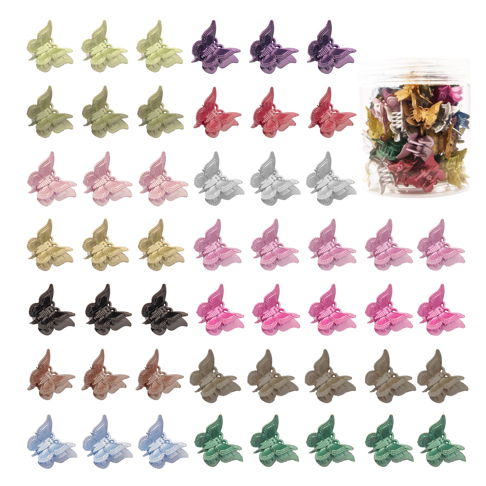 Glitter Mini Butterfly Hair Claw Clips, Sparkly Colorful Hair Accessories For Girls And Women - 90s Y2K Cute, Small, Tiny Clip In 14 Assorted Colors, Set Of 50 Glitter