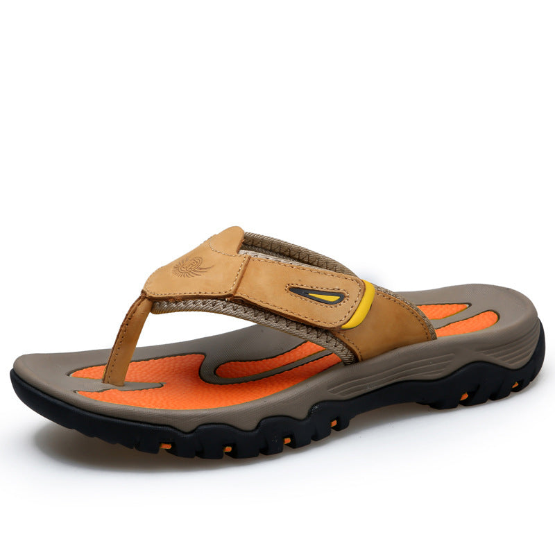 Mens Genuine Leather Flip Flops Thick Sole Sandals