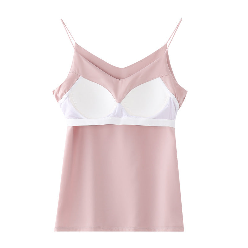 Womens Ice Silk Camisole with Chest Pad