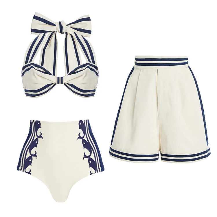 Navy Halter Neck High Waist Bikini Set