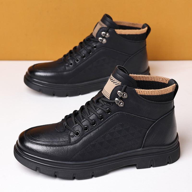 Mens Velvet Leather Boots High Top Warm Winter Shoes