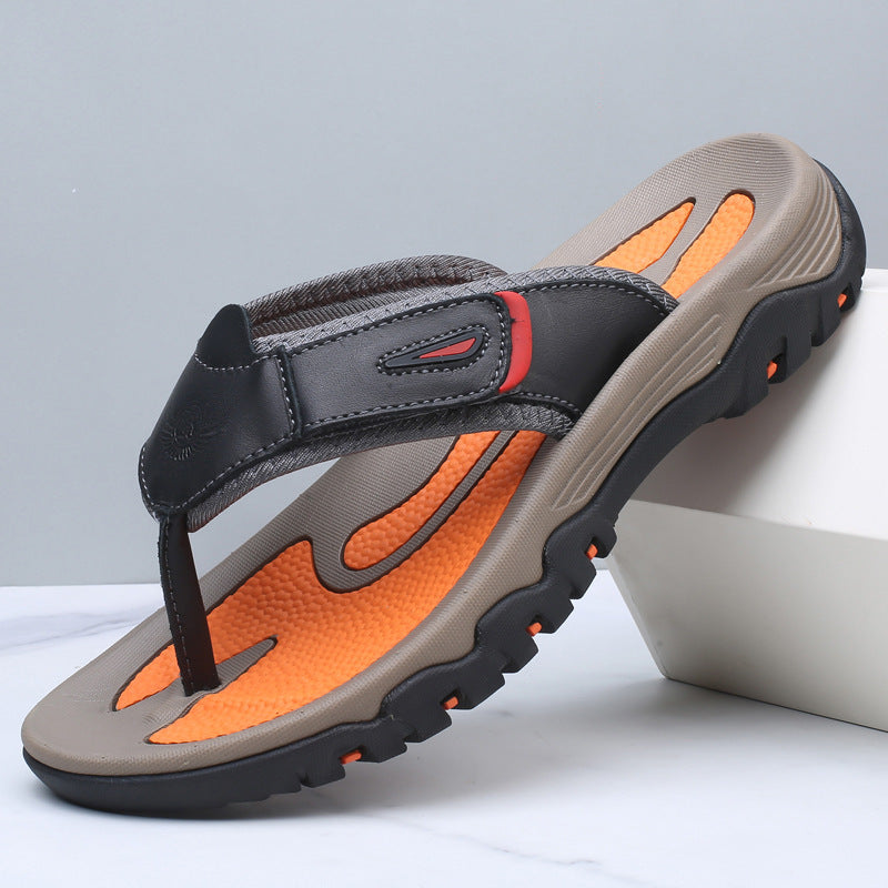 Mens Genuine Leather Flip Flops Thick Sole Sandals