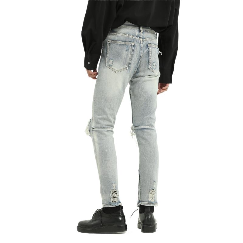 Light Blue Distressed Skinny Jeans for Men
