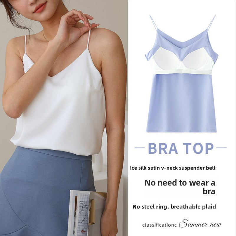 Womens Ice Silk Camisole with Chest Pad