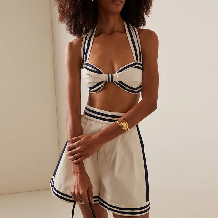 Navy Halter Neck High Waist Bikini Set
