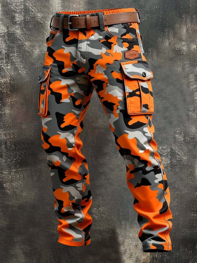 Retro Cargo Pants Men Straight Leg Trousers