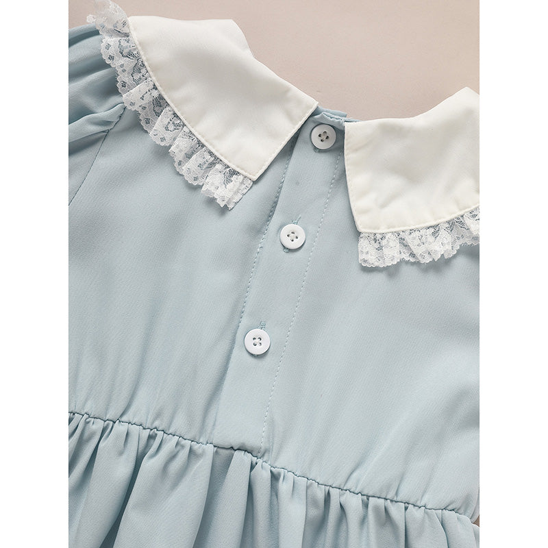 Toddler Girls' Smocked Dress Cute Puff Short Sleeves Lace Crew Neck, Adorable Princess Party Dress