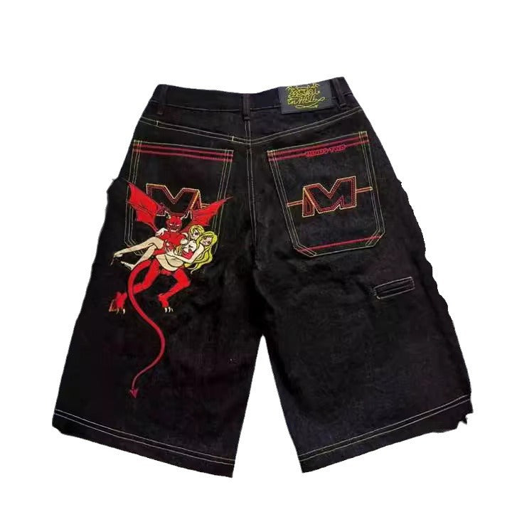 Embroidered Denim Shorts