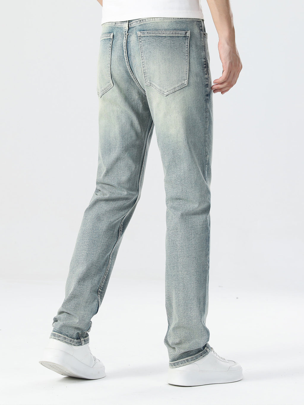Mens Summer Elastic Straight Leg Jeans