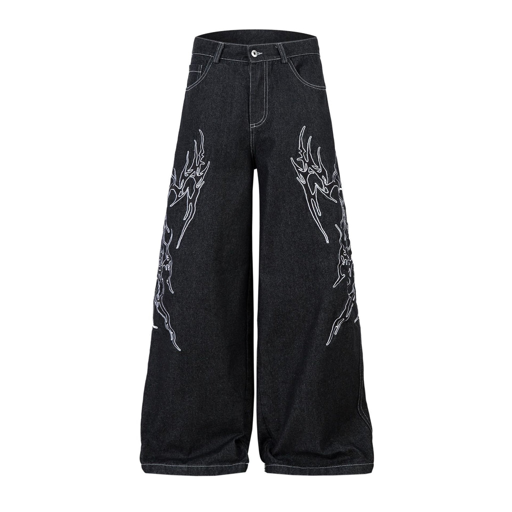 Retro Embroidered Loose Fit Denim Jeans