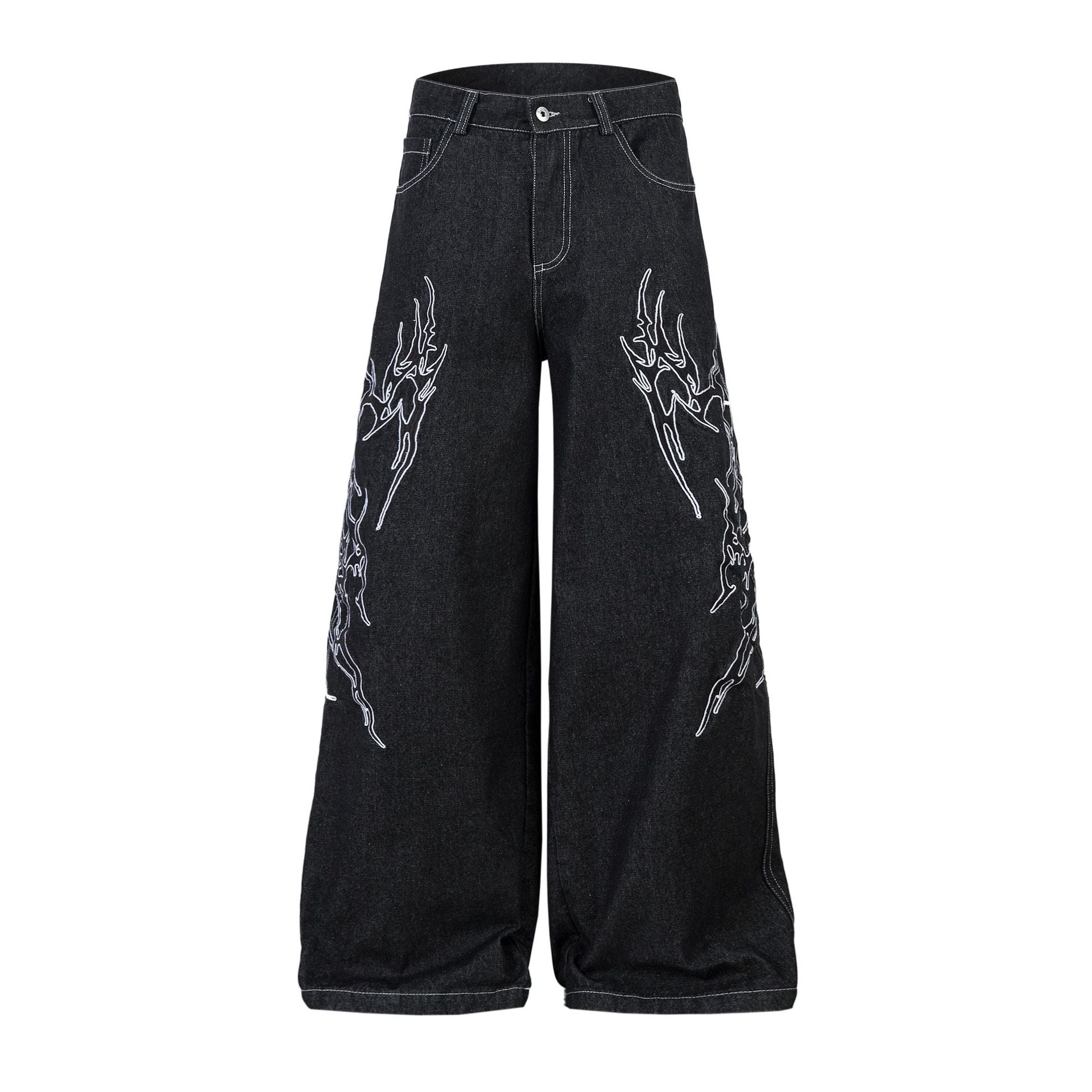 Retro Embroidered Loose Fit Denim Jeans