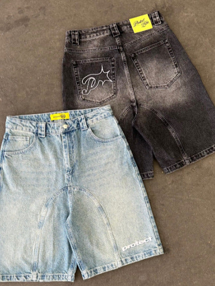 Men's Denim Five-Quarter Straight Pants