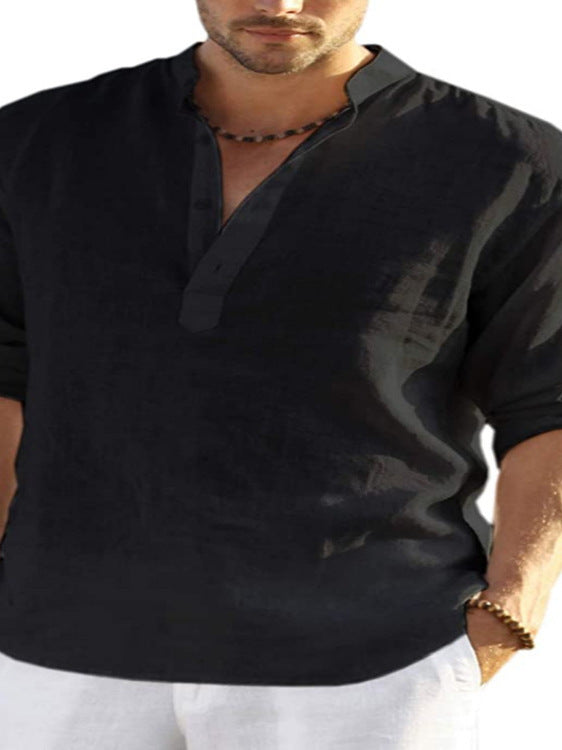 Mens Casual Cotton Linen Shirt