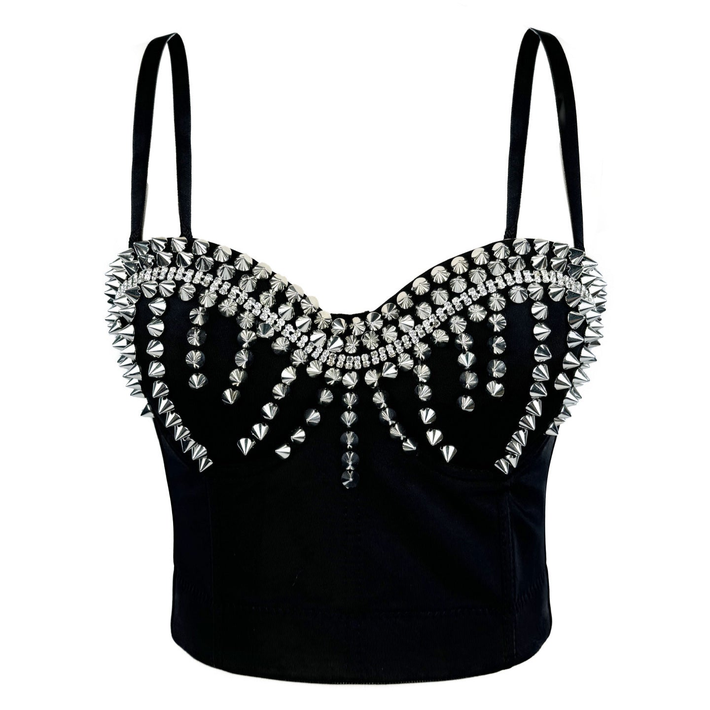 Sleek Edgy Outerwear Top With Exposed Midriff And Decorative Rivets