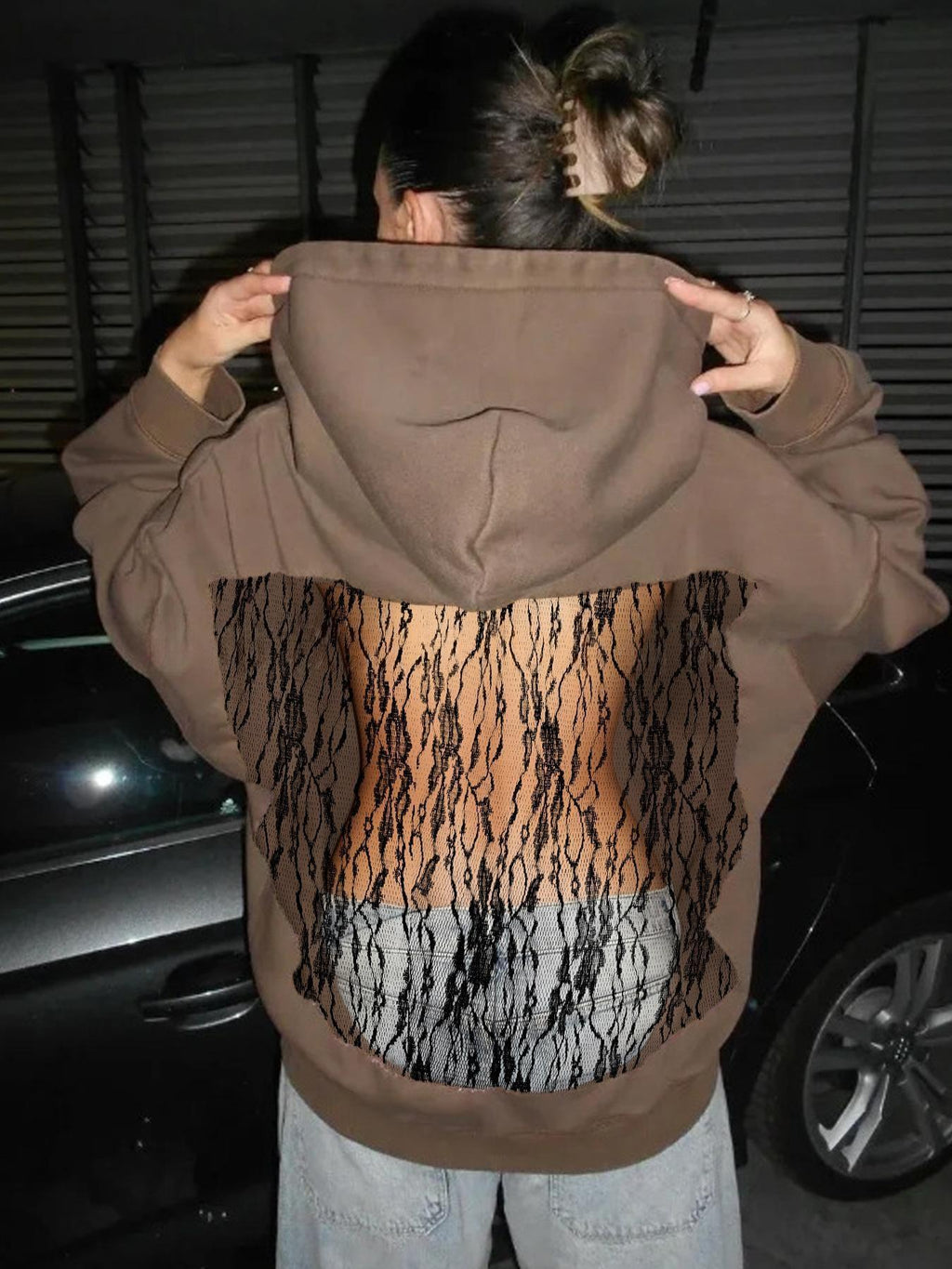 Womens Backless Mesh Hoodie