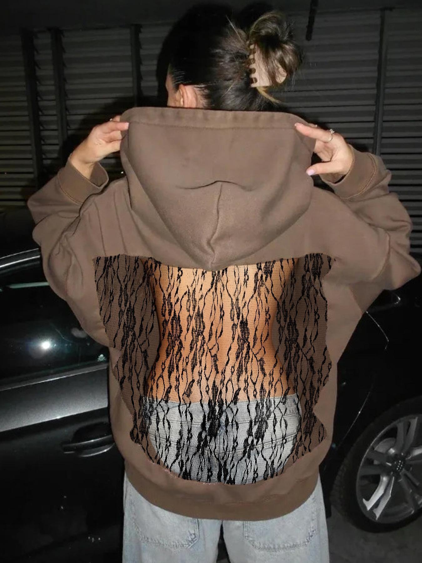 Womens Backless Mesh Hoodie
