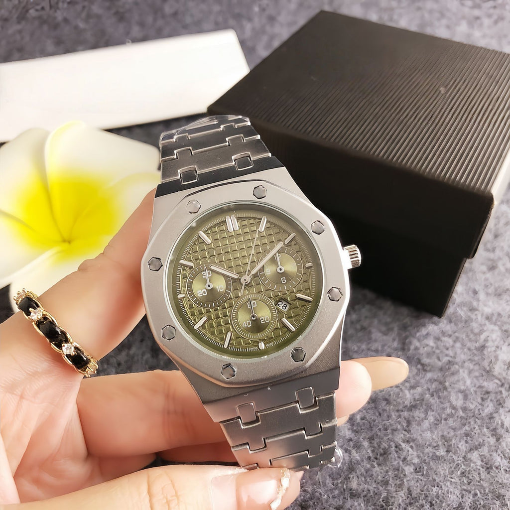 Silver Green Dial Chronograph Mens Watch