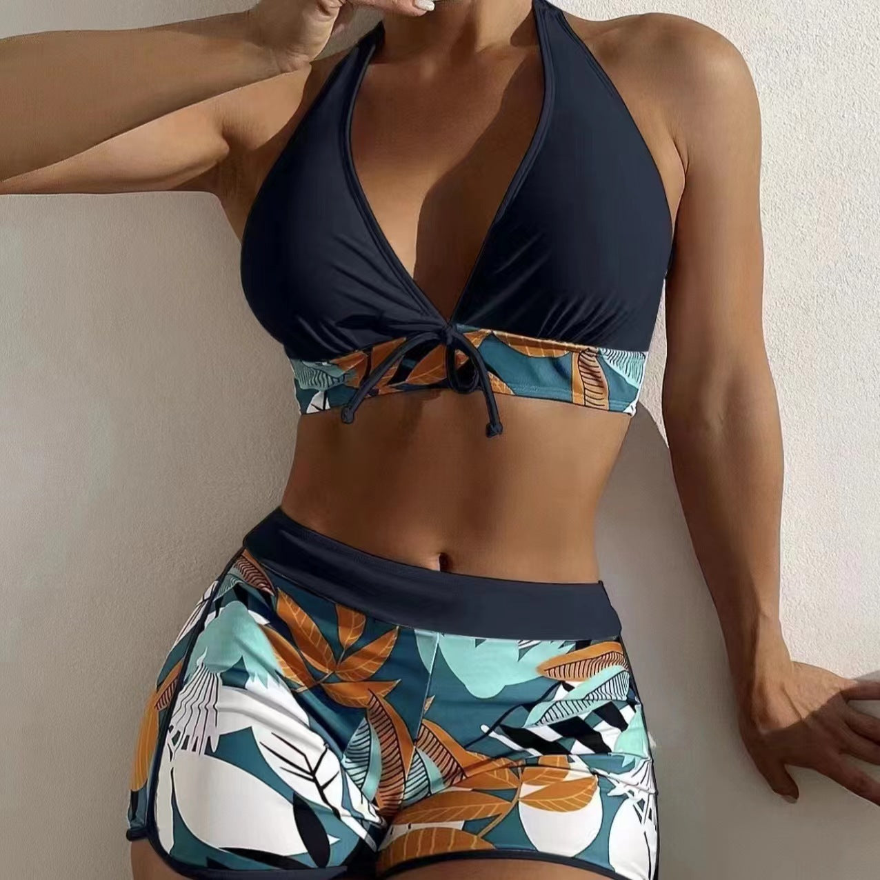 Womens High Waist Lace-Up Bikini Swimsuit