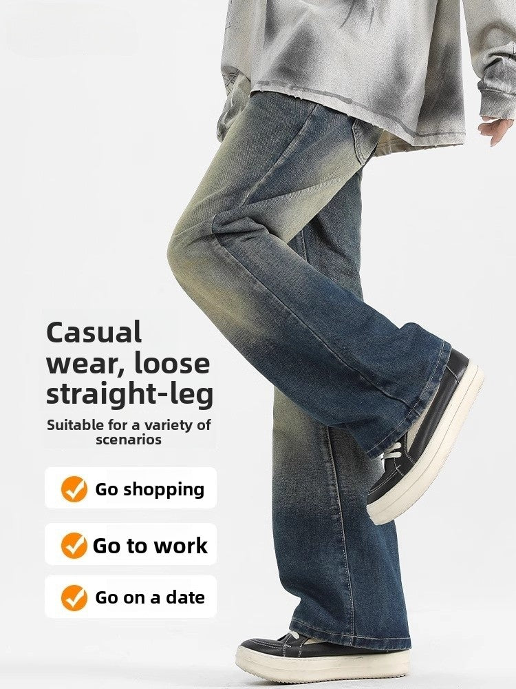 Mens Flared Denim Jeans Retro Casual Bell Bottoms