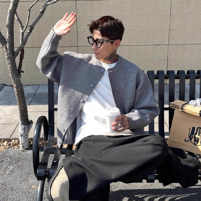 Mens Deer Plush Knitted Cardigan Sweater