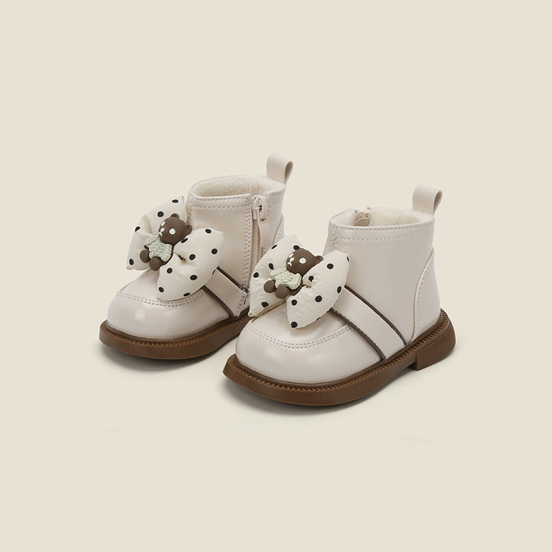 Girls' Solid Color Round Toe Small Leather Shoes For Toddlers