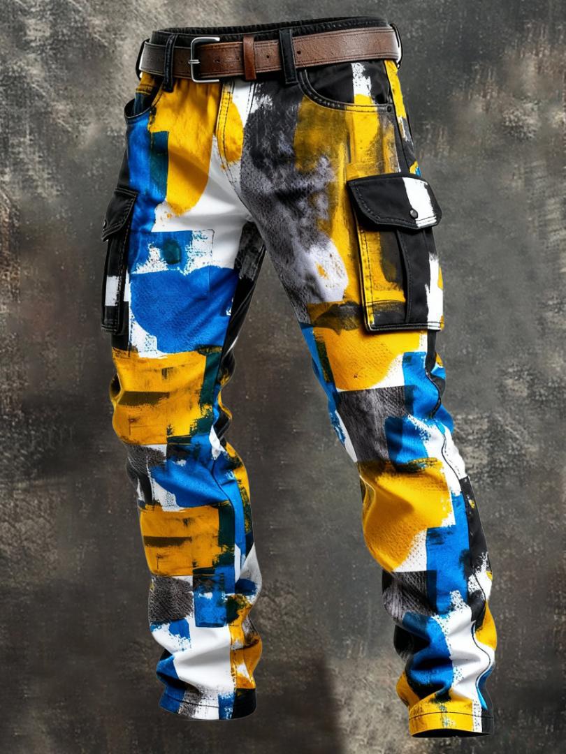 Retro Cargo Pants Men Straight Leg Trousers