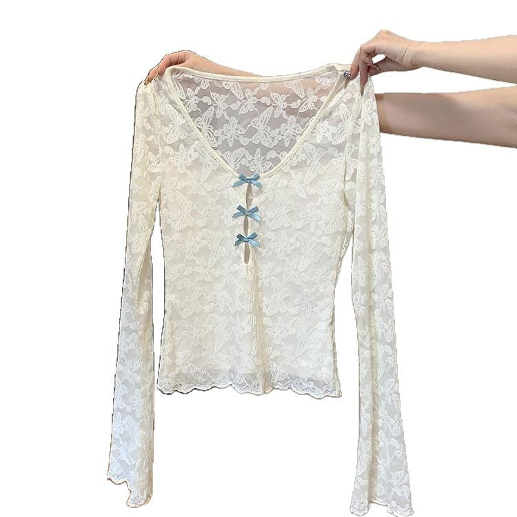 Lace Bow Hollow Out T-shirt