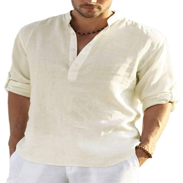 Mens Casual Cotton Linen Shirt