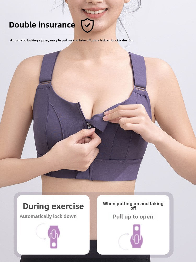 Adjustable Front Zipper Yoga Sports Bra