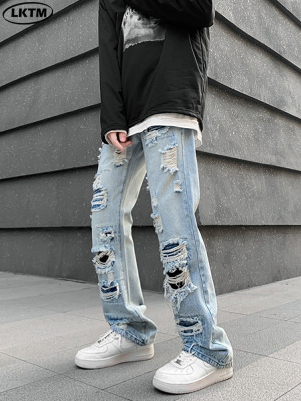 Men's Straight Leg Ripped Denim Jeans