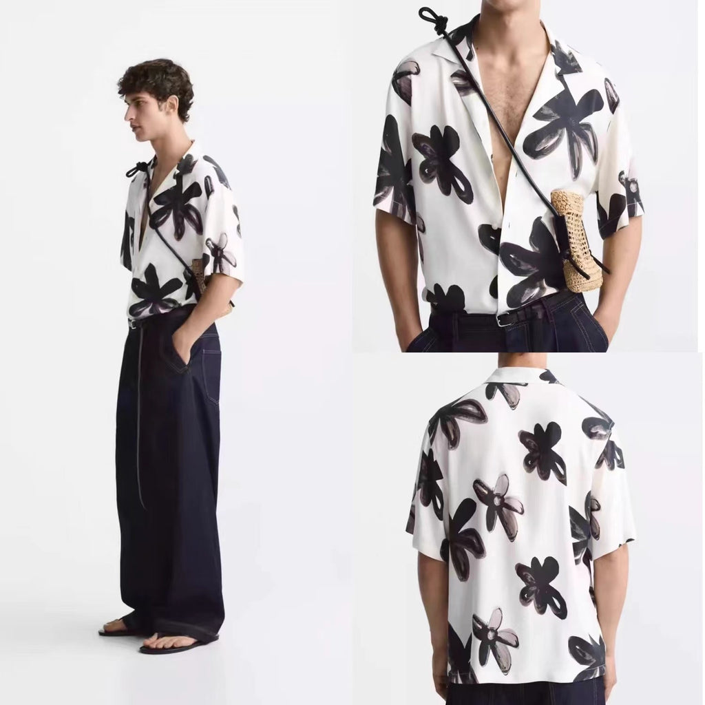 Mens Floral Print Short Sleeve Shirt