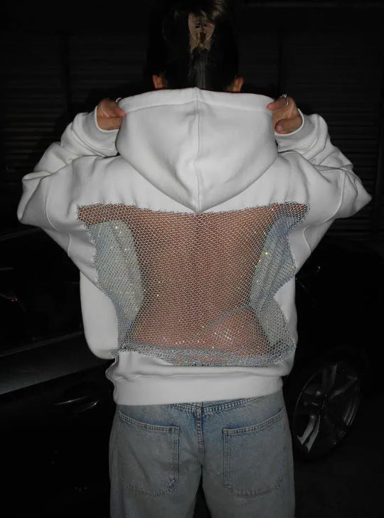 Womens Backless Mesh Hoodie